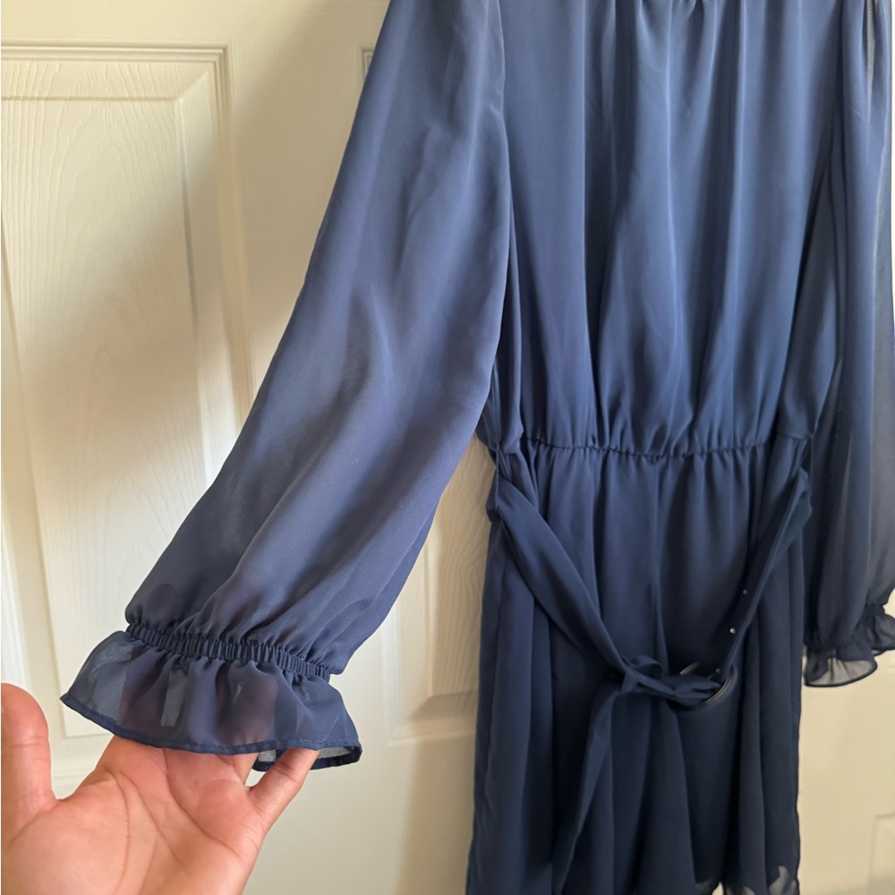 Nine West Navy Long-Sleeve Belted Dress - Picture 7 of 9